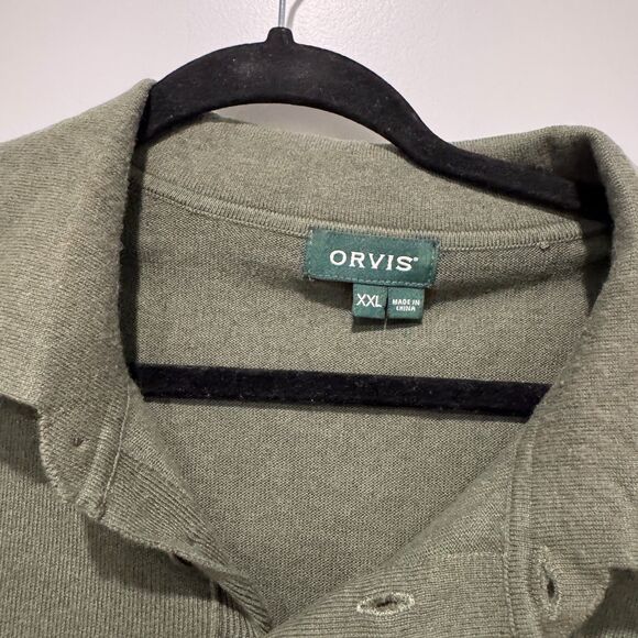 ORVIS Mens XXL Silk Cashmere Blend Knit Collared Pullover Sweater Green - Picture 3 of 4